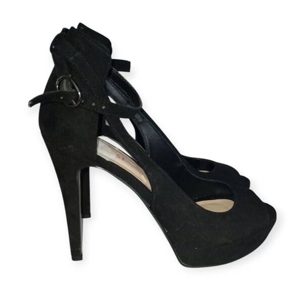 NINE WEST BLACK ANKLE STRAP PEEP TOE PLATFORM HEELS SZ.8 NWT. - Picture 1 of 8